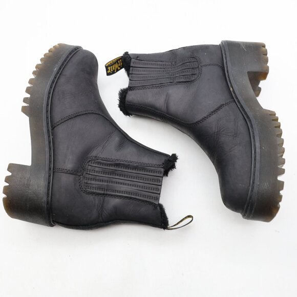 Doc Dr. Martens Rometty FL Faux Fur Lined Chelsea Boots Women's 8 Black Leather - Picture 7 of 12